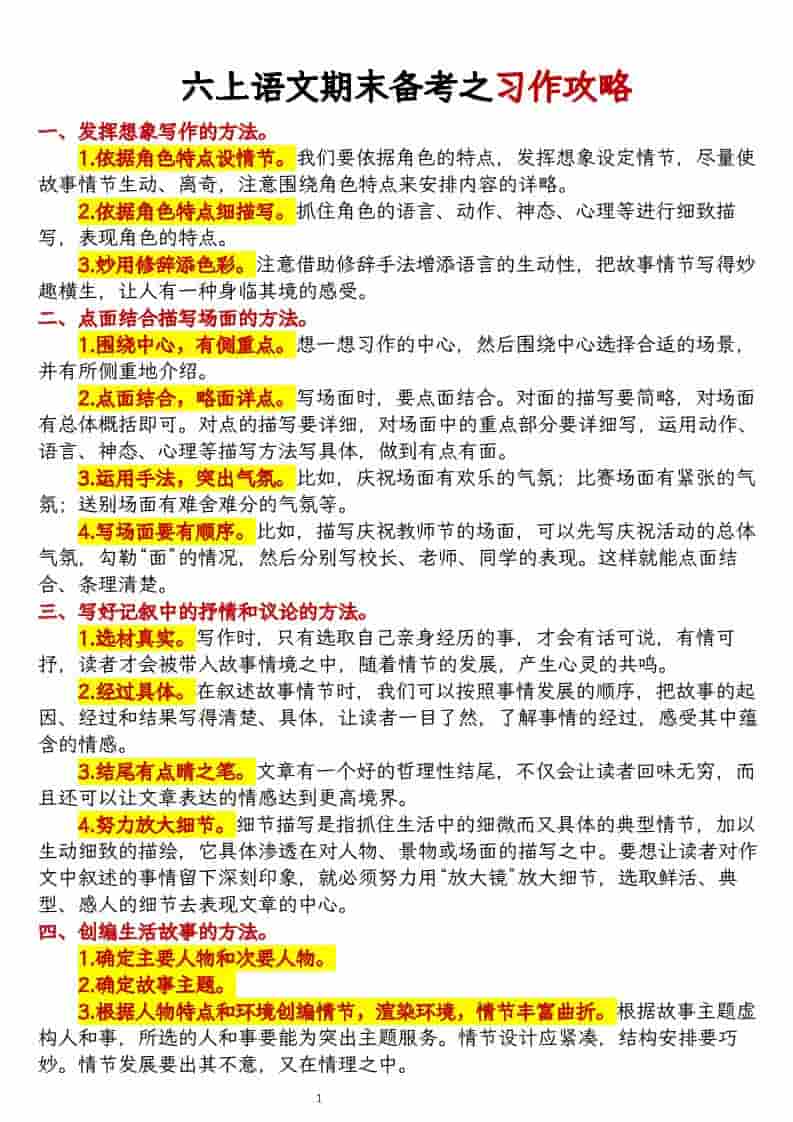 六上语文期末备考之习作攻略