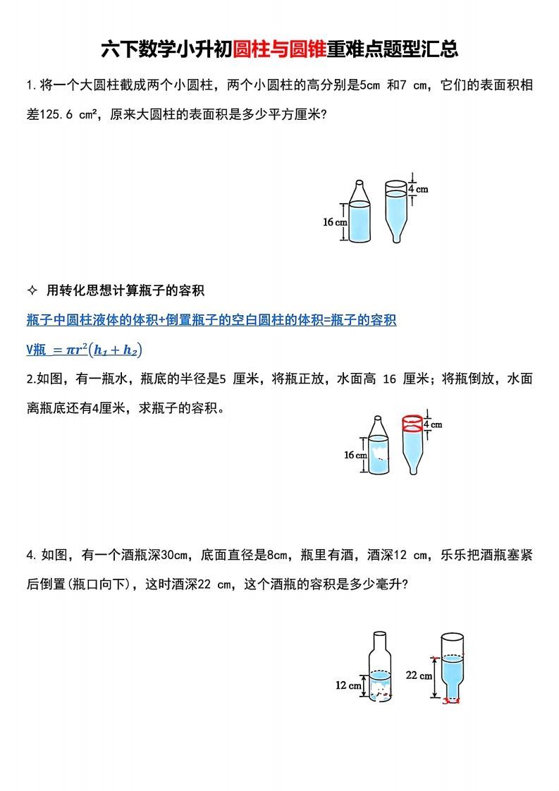 小升初数学【圆柱与圆锥重难点题型汇总】