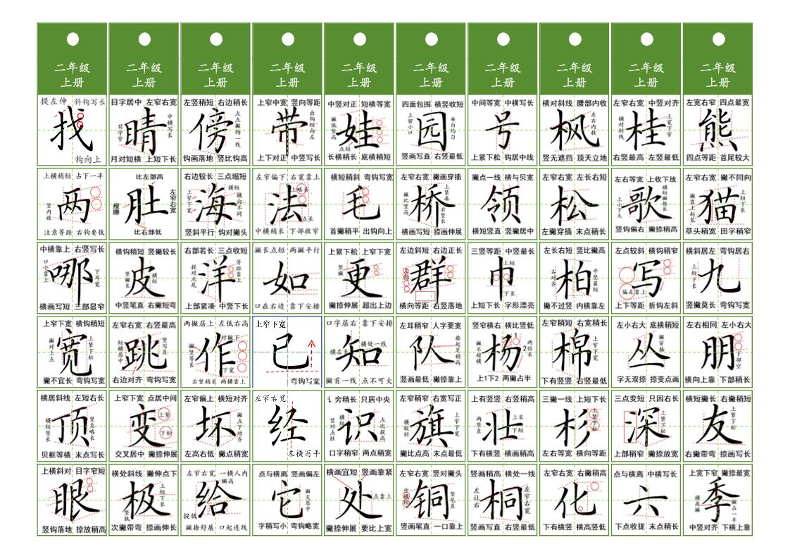 二年级上语文同步精讲字卡（共10页）