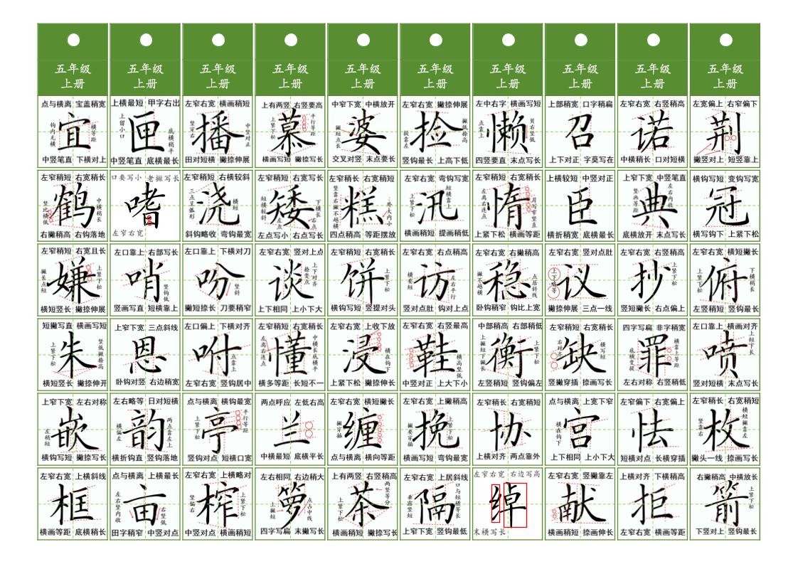 五年级上语文同步精讲字卡（共7页）