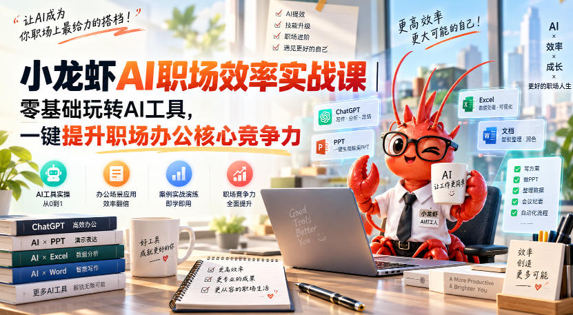 小龙虾AI职场效率实战课｜零基础玩转AI工具，一键提升职场办公核心竞争力
