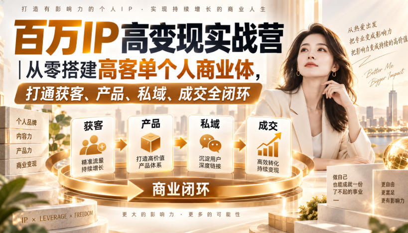 百万IP高变现实战营｜从零搭建高客单个人商业体，打通获客、产品、私域、成交全闭环​
